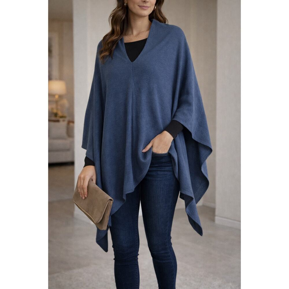 John + Jenn KERISMA Blue Jean Knit Poncho Cape One Size NWT Lightweight Wrap